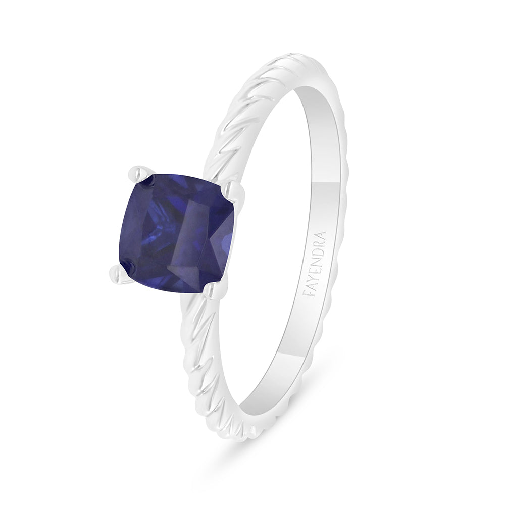 Sterling Silver 925 Ring Rhodium Plated Embedded With Sapphire Corundum