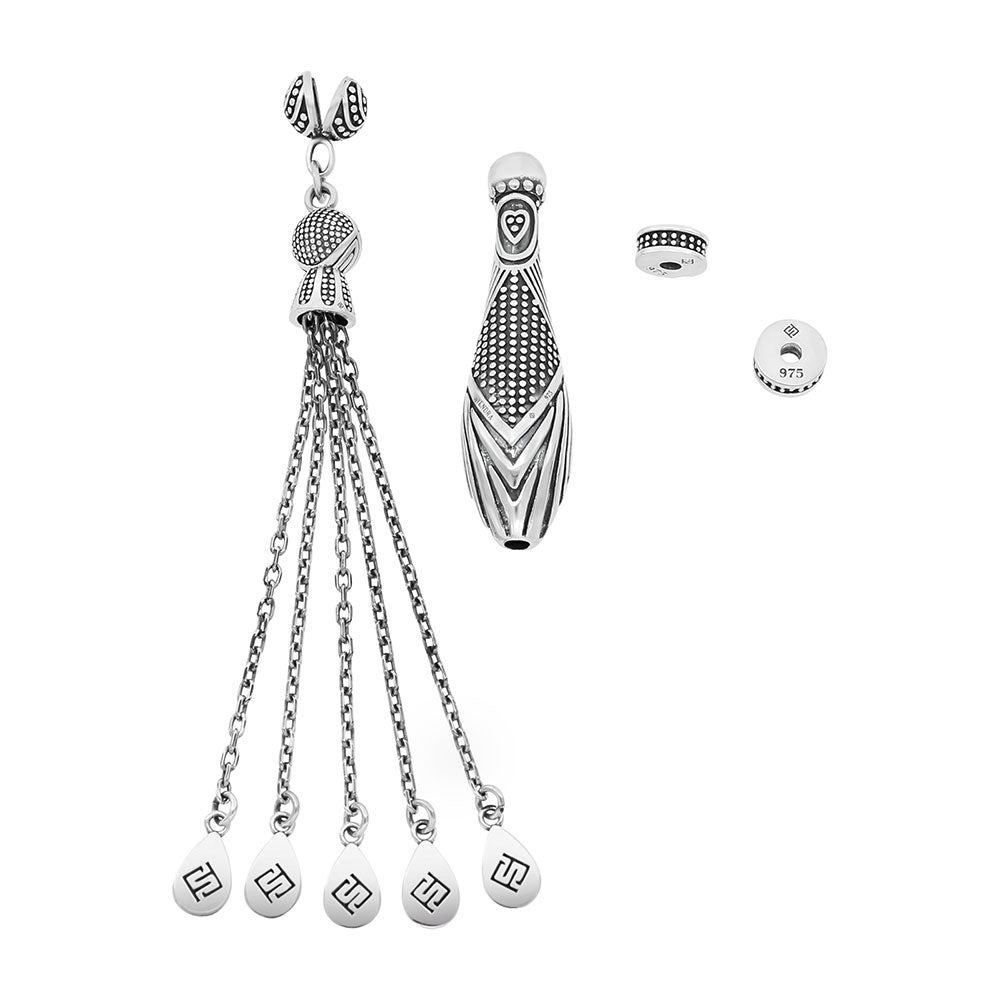 Rosary Accessories Set (Minaret, Tassel And 2 Spacers) 925 Oxidized Silver