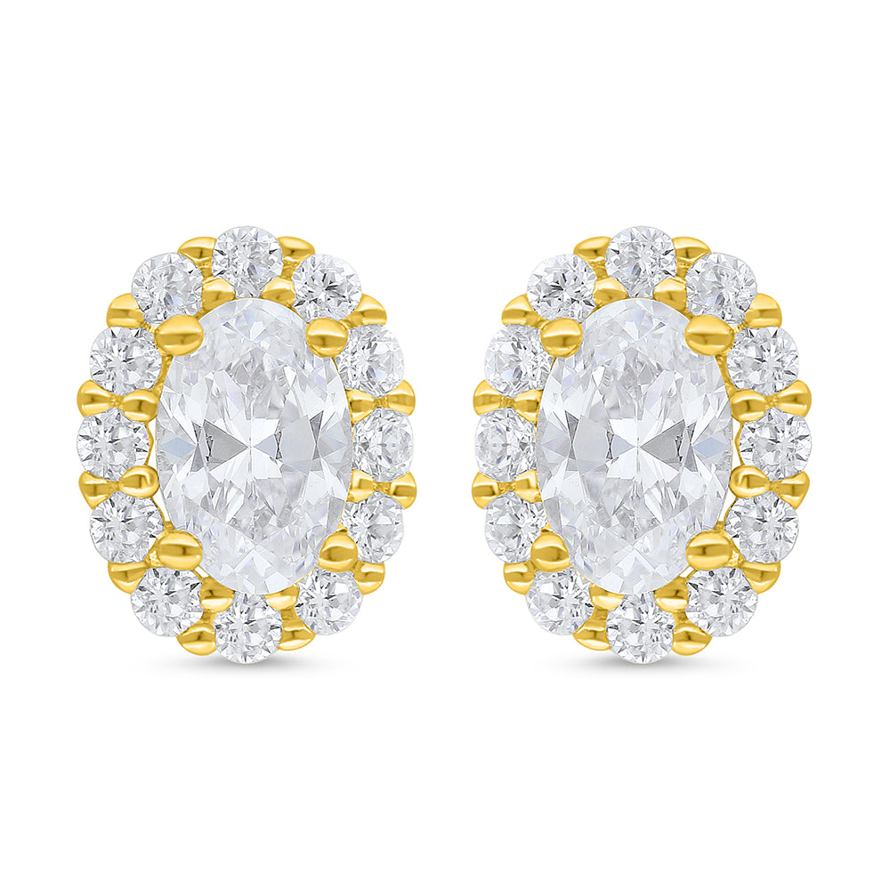 Sterling Silver 925 Earring Golden Plated Embedded With White Zircon