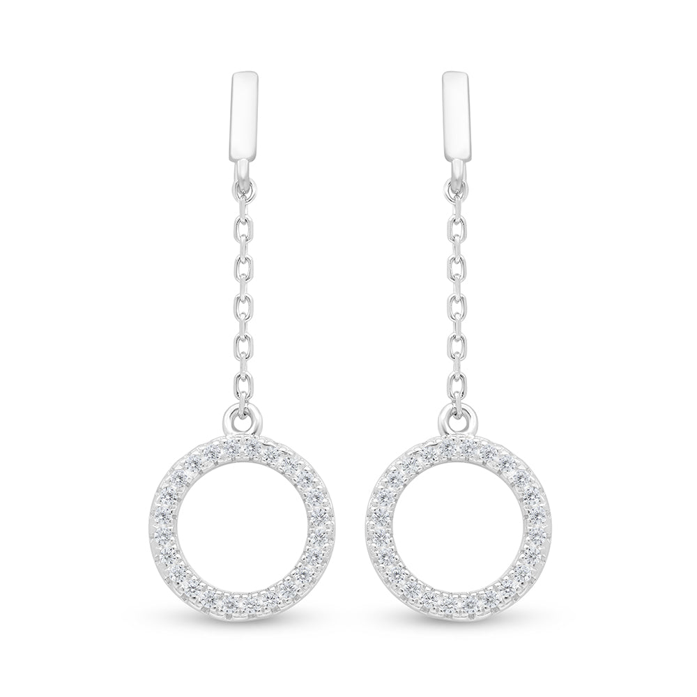 Sterling Silver 925 Earring Rhodium Plated Embedded With White Zircon