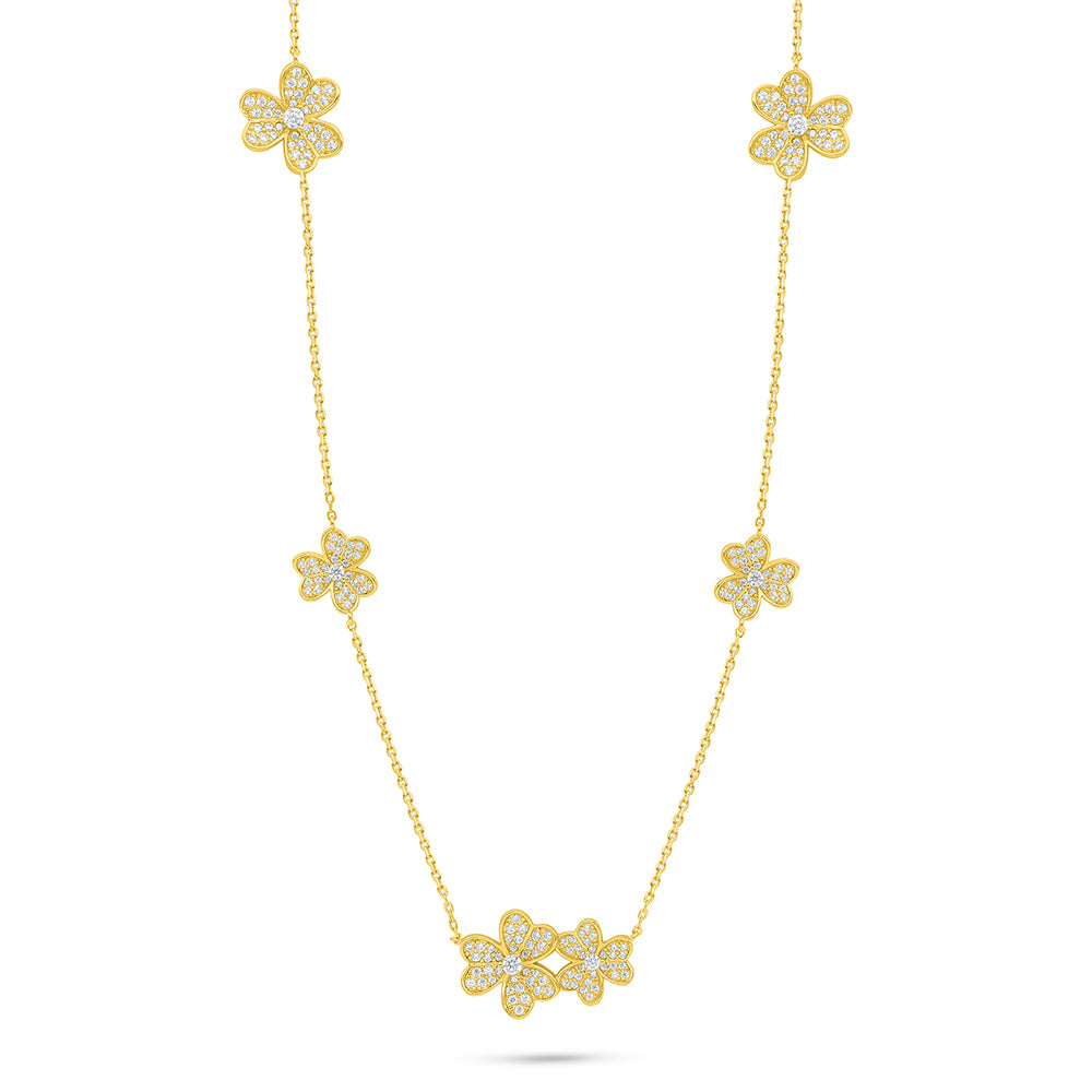 Sterling Silver 925 Necklace Golden Plated Embedded With White Zircon