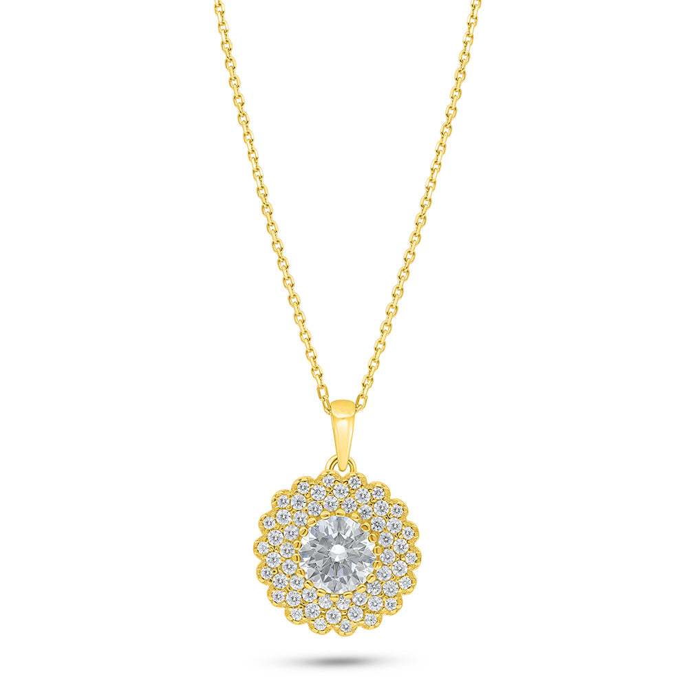 Sterling Silver 925 Necklace Golden Plated Embedded With Yellow Diamond And White Zircon