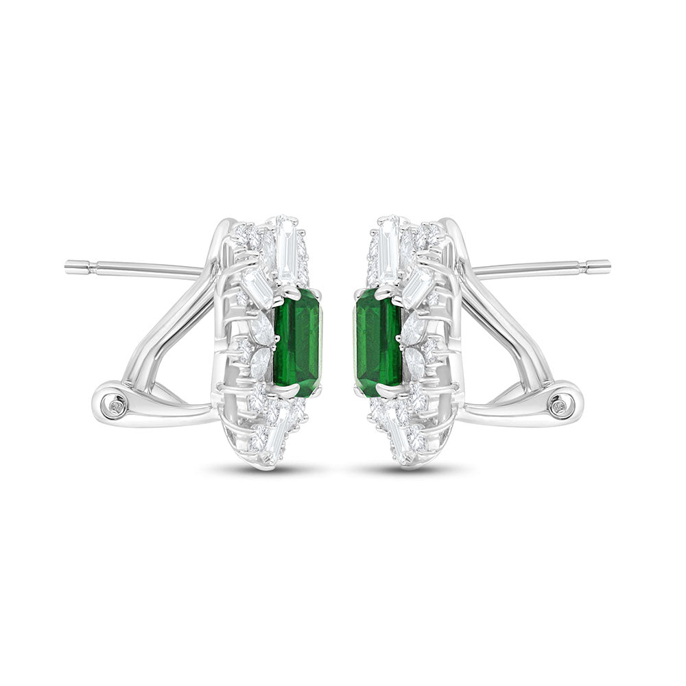 Sterling Silver 925 Earring Rhodium Plated Embedded With Emerald Zircon And White Zircon