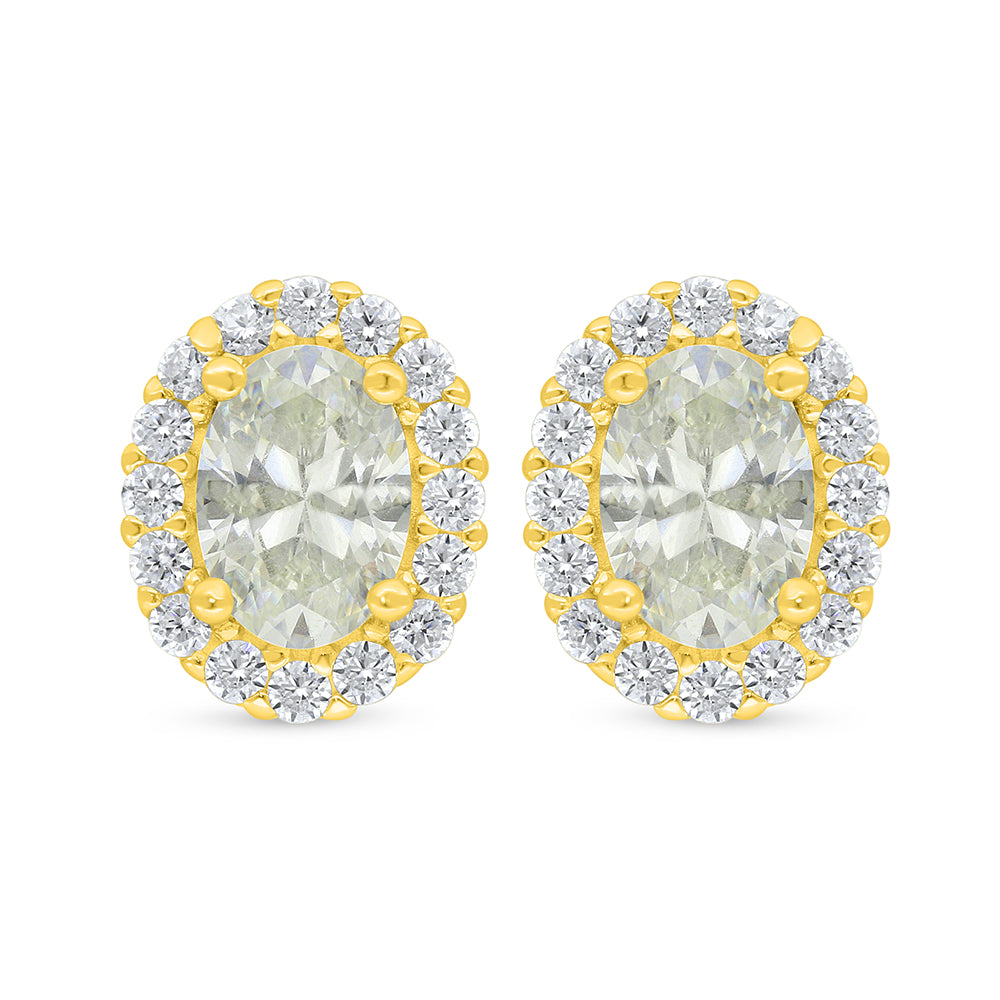 Sterling Silver 925 Earring Golden Plated Embedded With Yellow Diamond And White Zircon