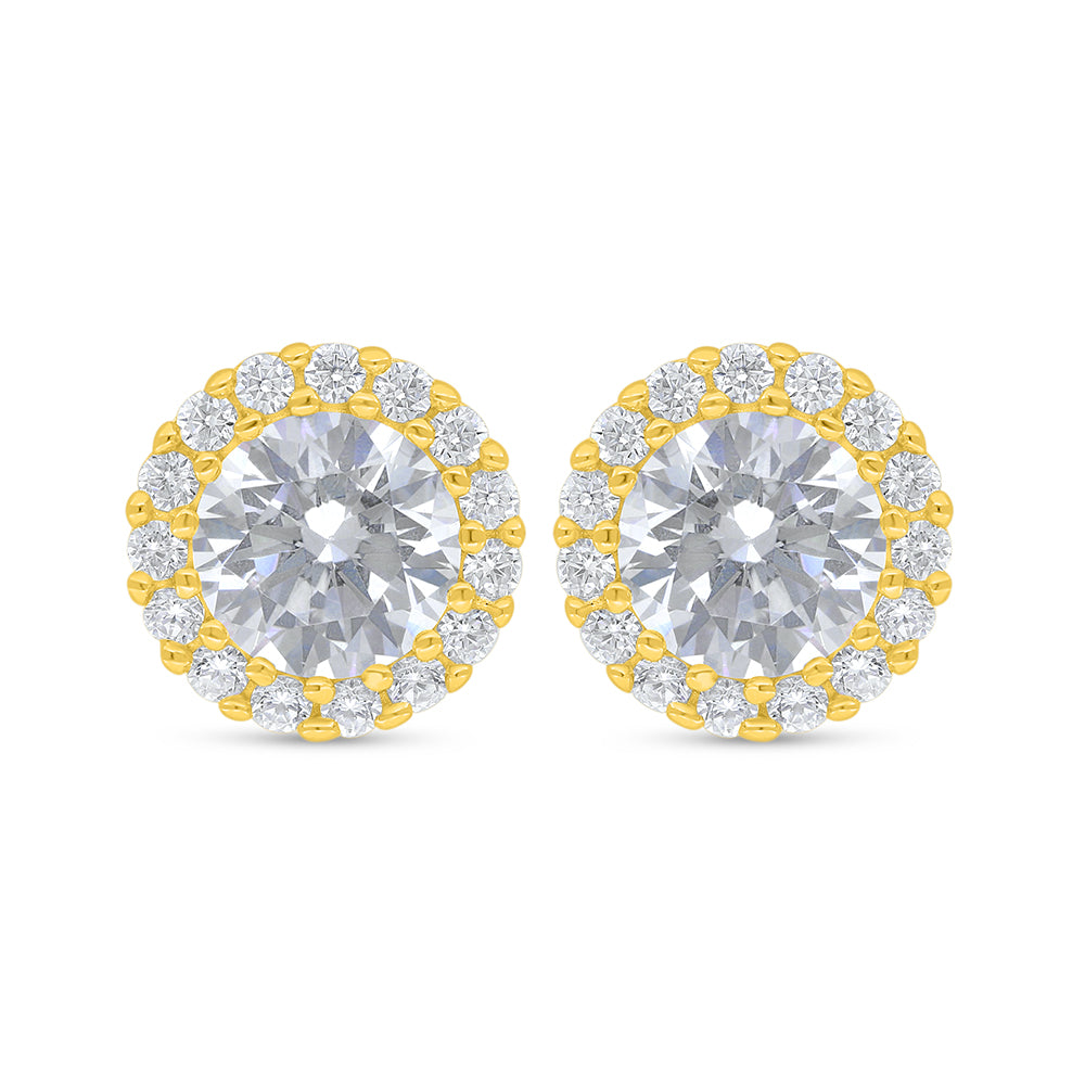 Sterling Silver 925 Earring Golden Plated Embedded With White Zircon