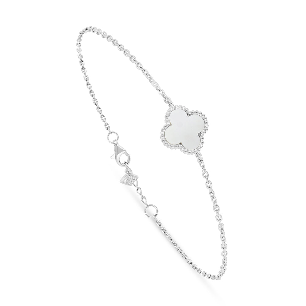 Sterling Silver 925 Bracelet Rhodium Plated Embedded With White Shell