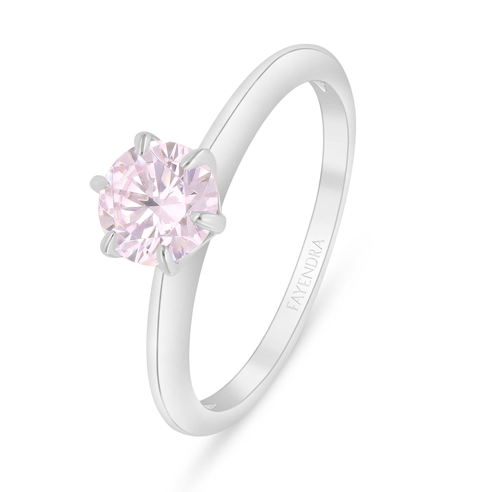 Sterling Silver 925 Ring Rhodium Plated Embedded With Pink Zircon And White Zircon