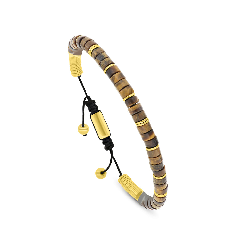 اسورة رجالي ستانلس ستيل 316L مطلية ذهبي و عين النمر الاصفر