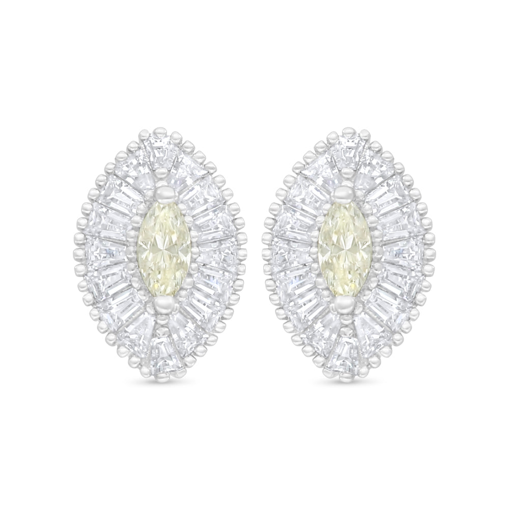 Sterling Silver 925 Earring Rhodium Plated Embedded With Yellow Diamond And White Zircon