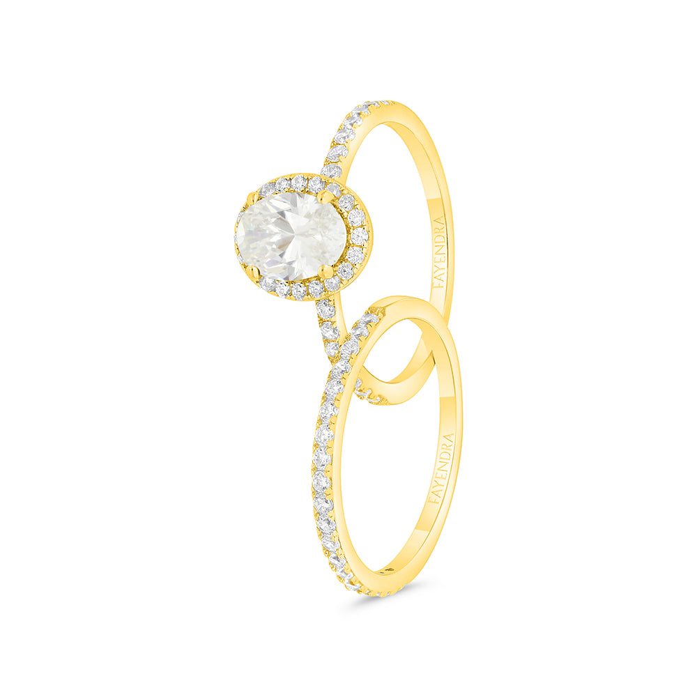 Sterling Silver 925 Ring (Twins) Gold Plated Embedded With Yellow Zircon And White CZ