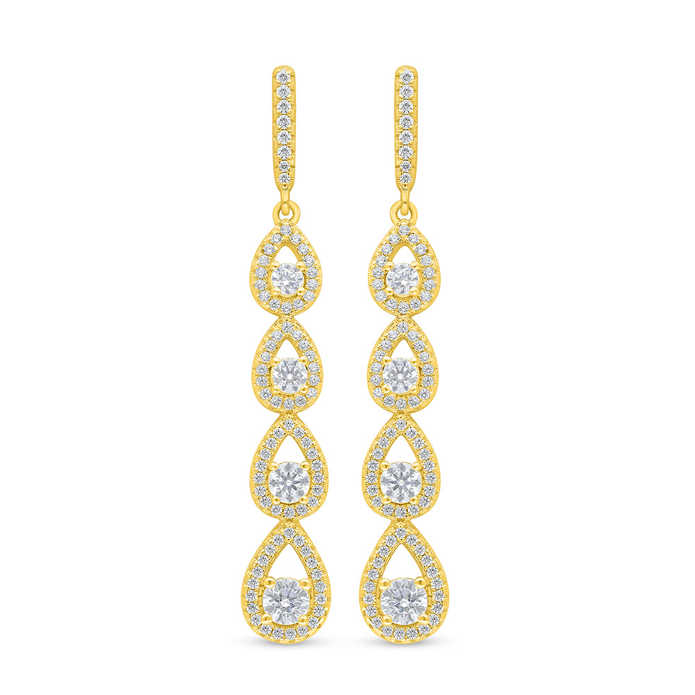 Sterling Silver 925 Earring Golden Plated Embedded With White Zircon