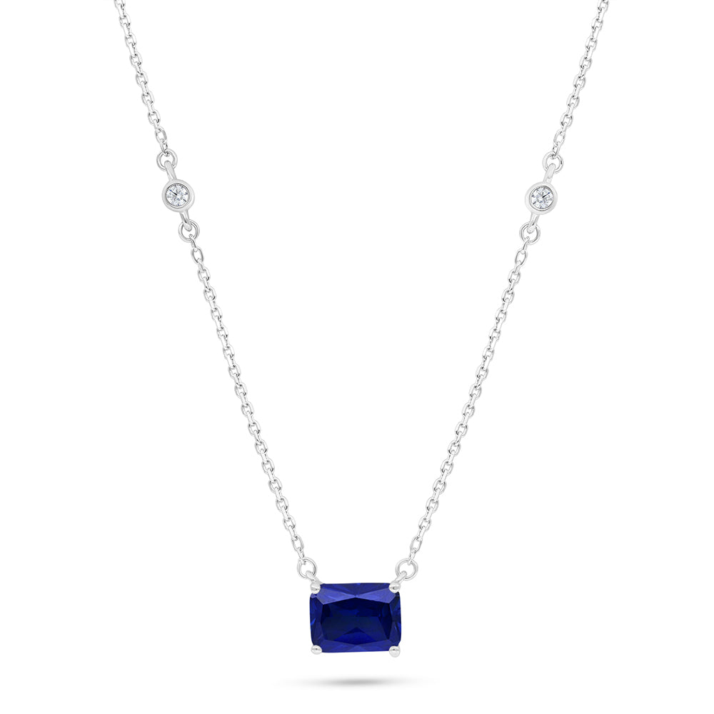 Sterling Silver 925 Necklace Rhodium Plated Embedded With Sapphire Corundum And White Zircon