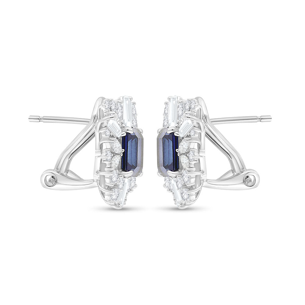 Sterling Silver 925 Earring Rhodium Plated Embedded With Sapphire Corundum And White Zircon
