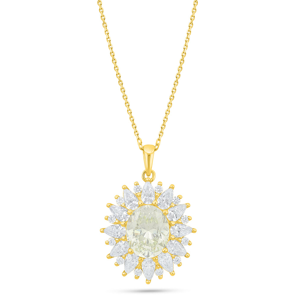 Sterling Silver 925 Necklace Golden Plated Embedded With Diamond Zircon And White Zircon