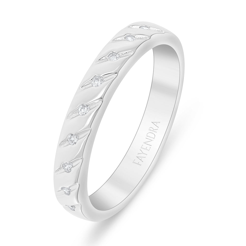 Sterling Silver 925 Ring Rhodium Plated Embedded With White Zircon