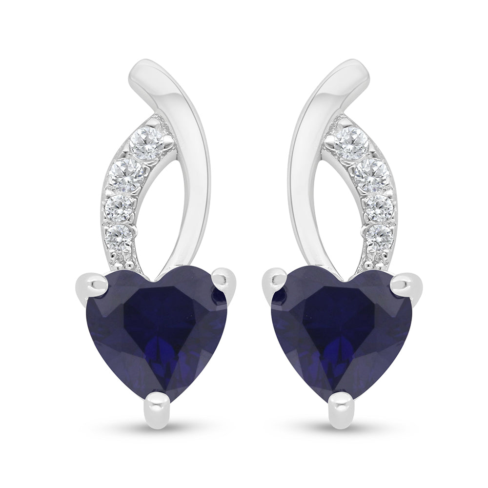 Sterling Silver 925 Earring Rhodium Plated Embedded With Sapphire Corundum And White Zircon