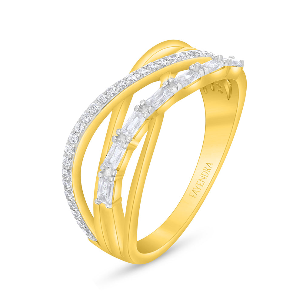 خاتم من الفضة الخالصة عيار 925 مطلي روديوم و ذهبي مرصع فص ابيض