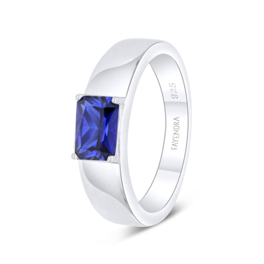 Sterling Silver 925 Ring Rhodium Plated Embedded With Sapphire Corundum