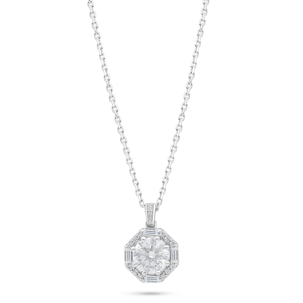 عقد من الفضة الخالصة عيار 925 مطلي روديوم مرصع فص ابيض