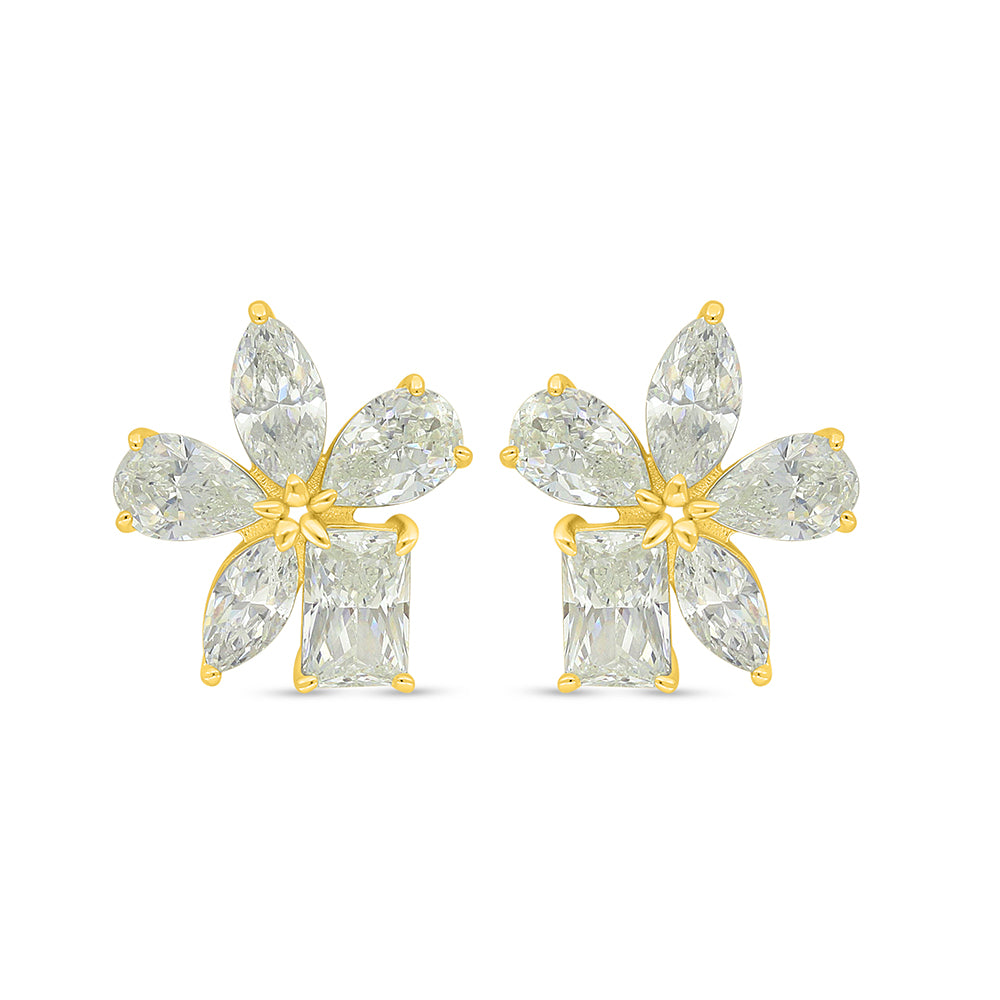 Sterling Silver 925 Earring Golden Plated Embedded With Yellow Diamond