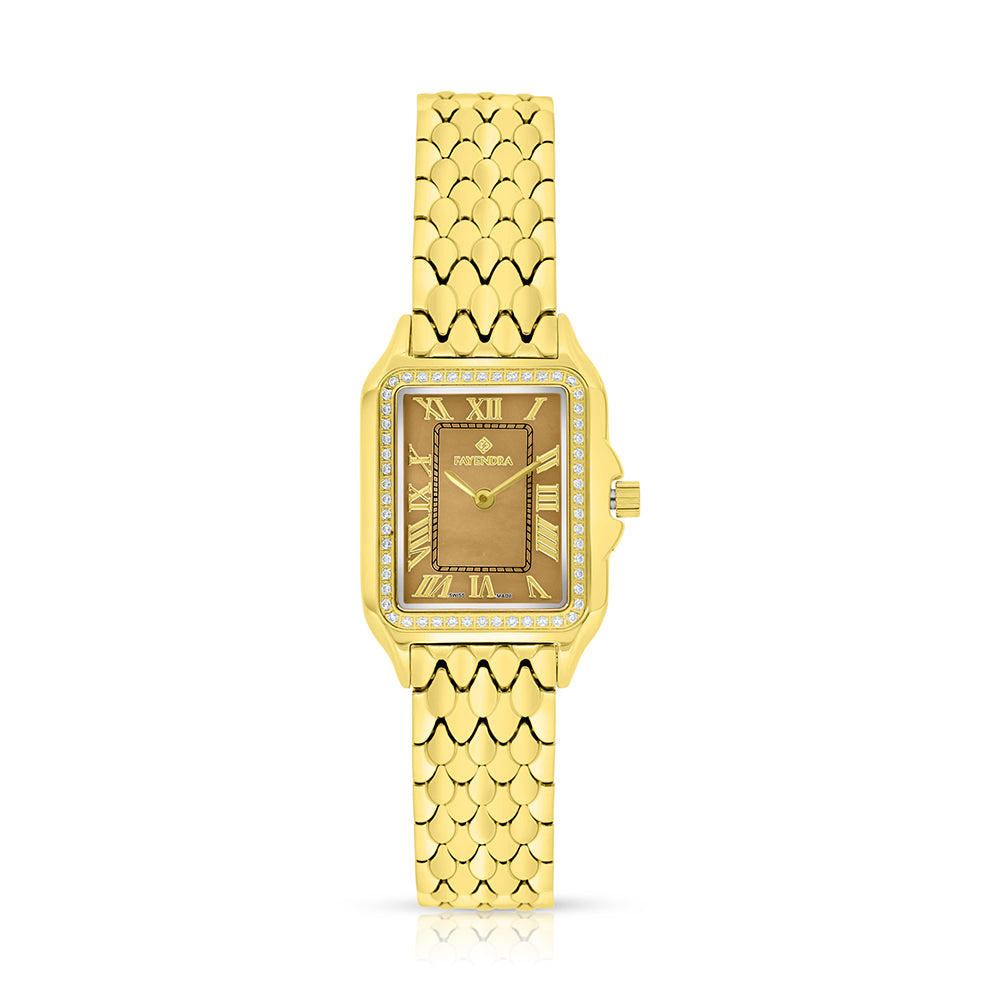 Stainless Steel 316L Watch Golden Color With White Zircon - light gold MOP dial