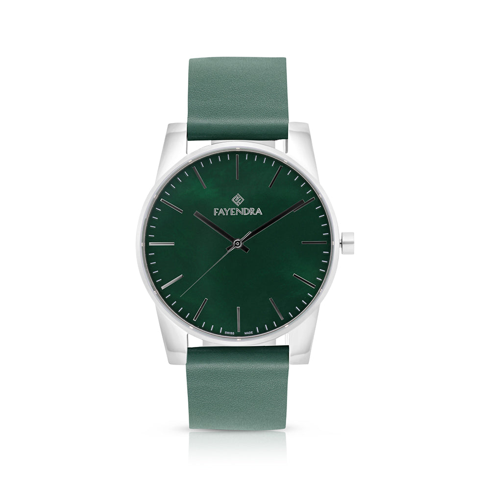 Stainless Steel 316 Watch Silver Color Embedded With Green Leather For Men - GREEN MOP DIAL