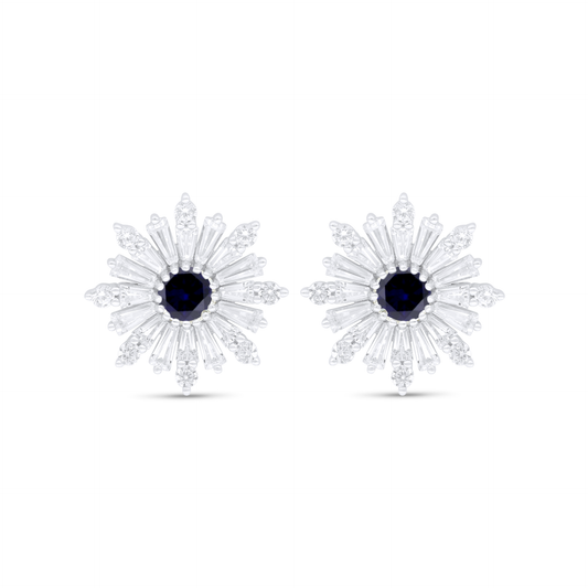 اقراط من الفضة الخالصة عيار 925 مطلي روديوم مرصع زفير كروندوم و فص ابيض