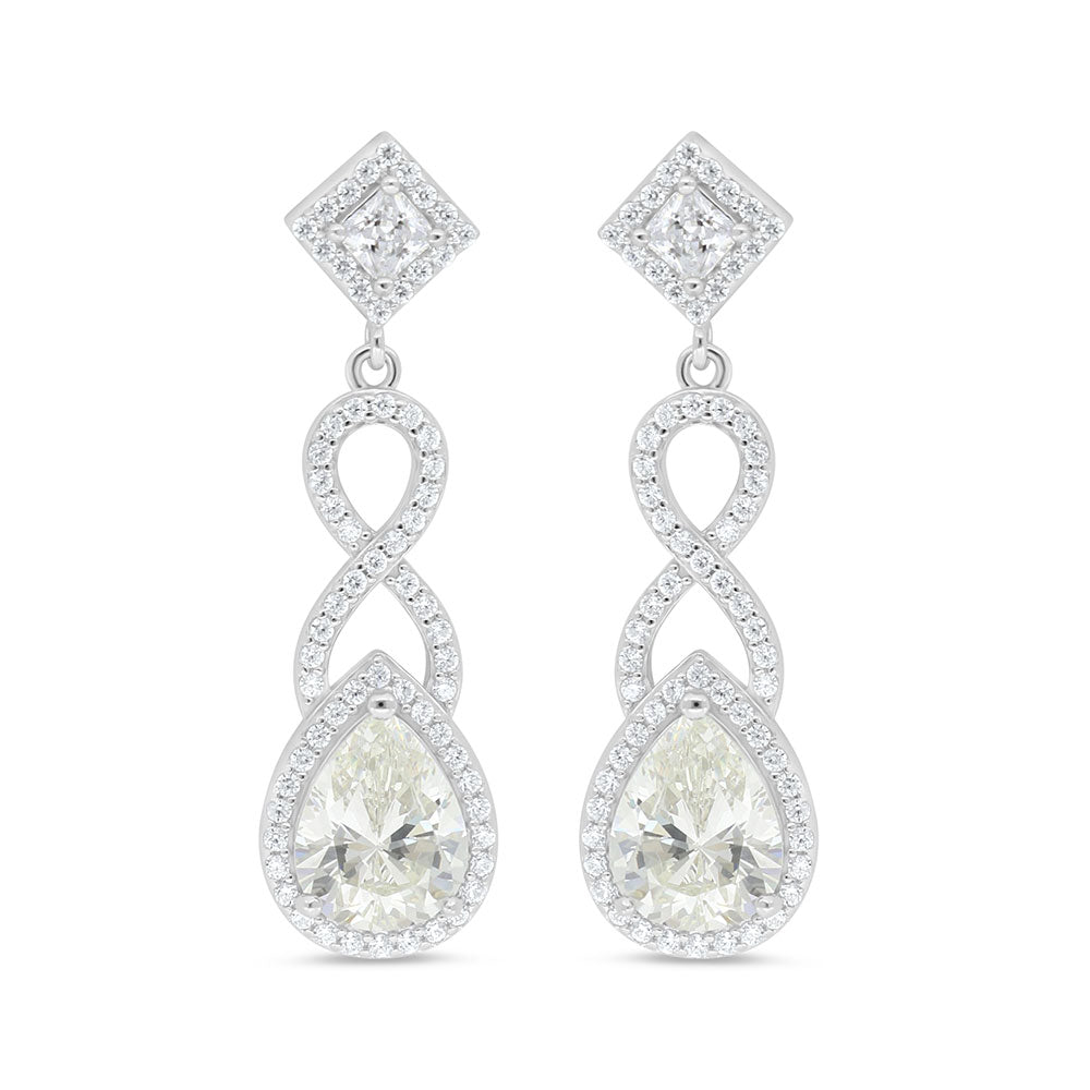 Sterling Silver 925 Earring Rhodium Plated Embedded With Diamond Color And White Zircon