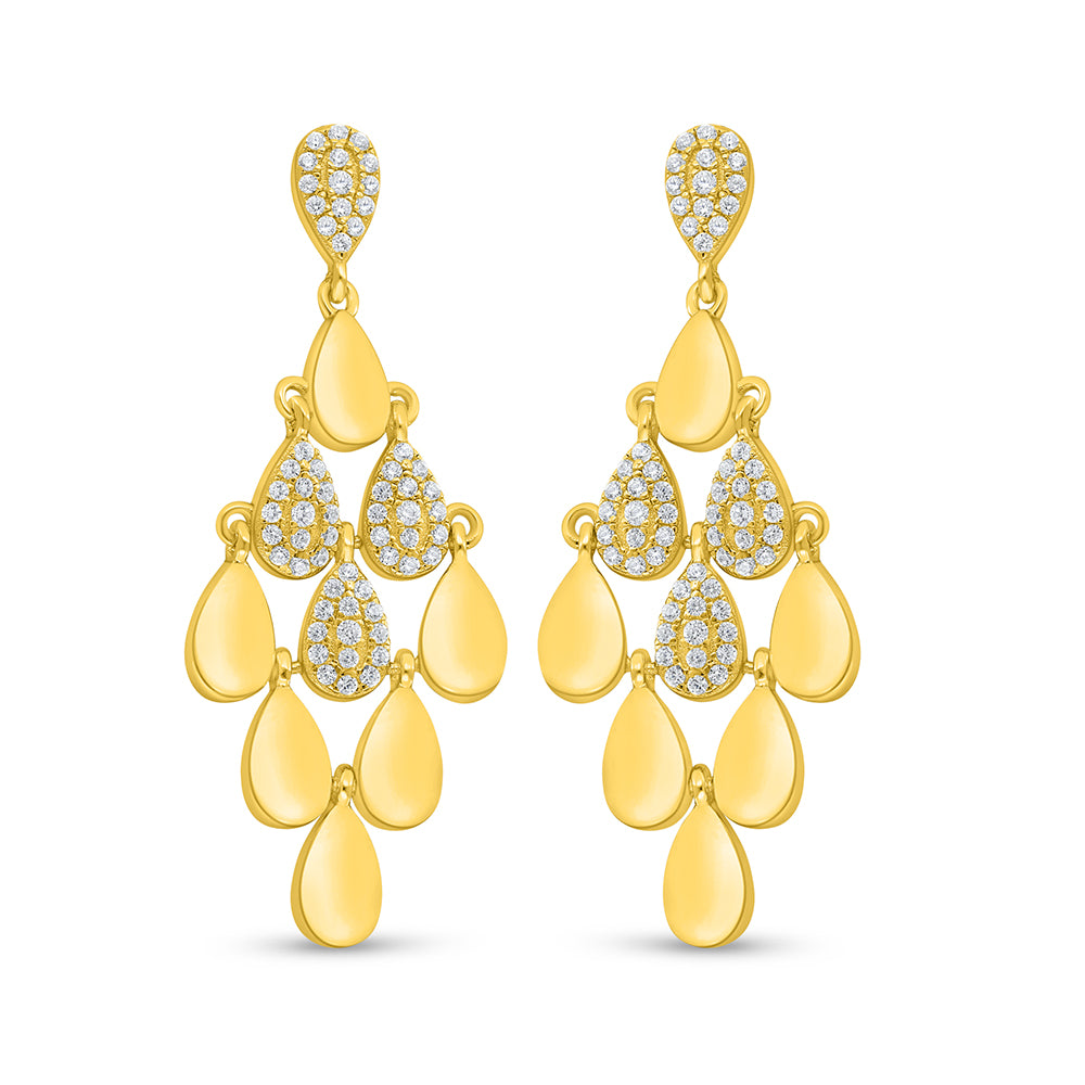 Sterling Silver 925 Earring Golden Plated Embedded With White Zircon