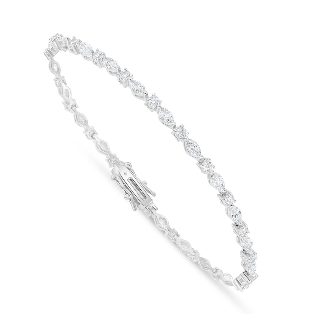 Sterling Silver 925 Bracelet Rhodium Plated Embedded With White Zircon