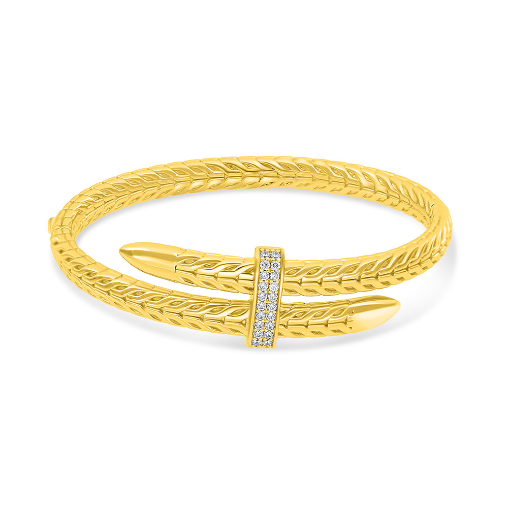 Sterling Silver 925 Bangle Golden Plated Embedded With White Zircon Size 6