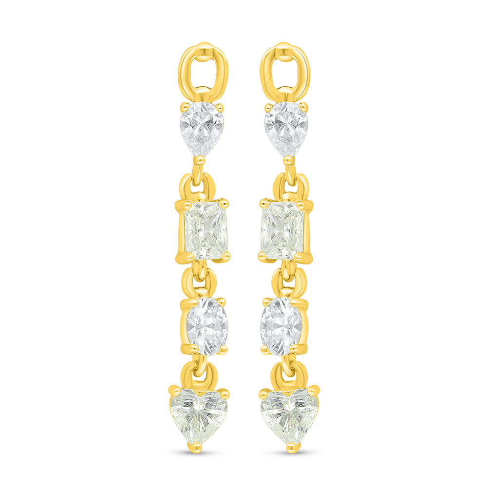 Sterling Silver 925 Earring Golden Plated Embedded With Yellow Diamond And White Zircon