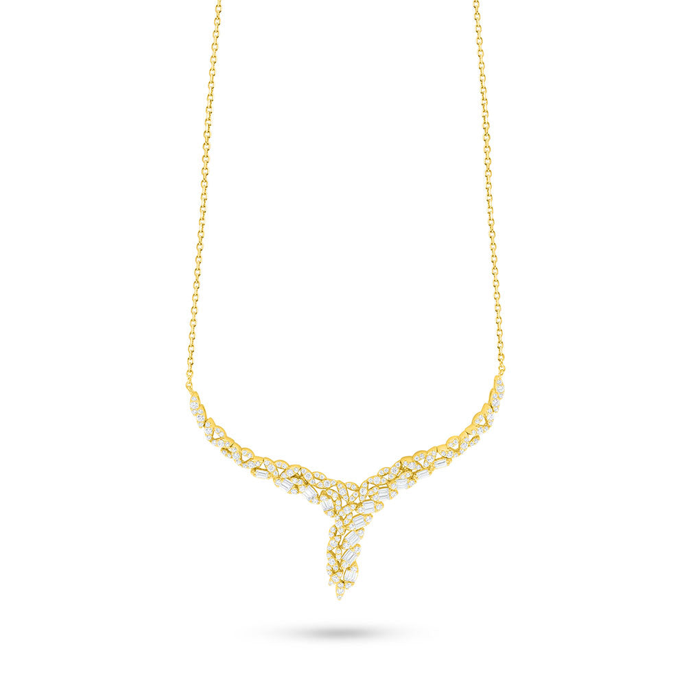 Sterling Silver 925 Necklace Golden Plated Embedded With White Zircon