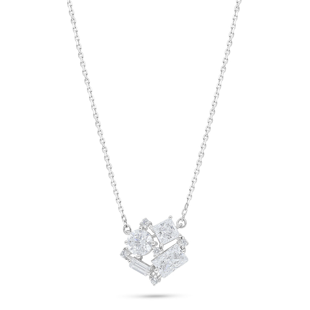 Sterling Silver 925 Necklace Rhodium Plated Embedded With White Zircon