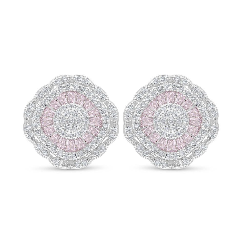 اقراط من الفضة الخالصة عيار 925 مطلية روديوم مرصعة زركون بنك و فص ابيض