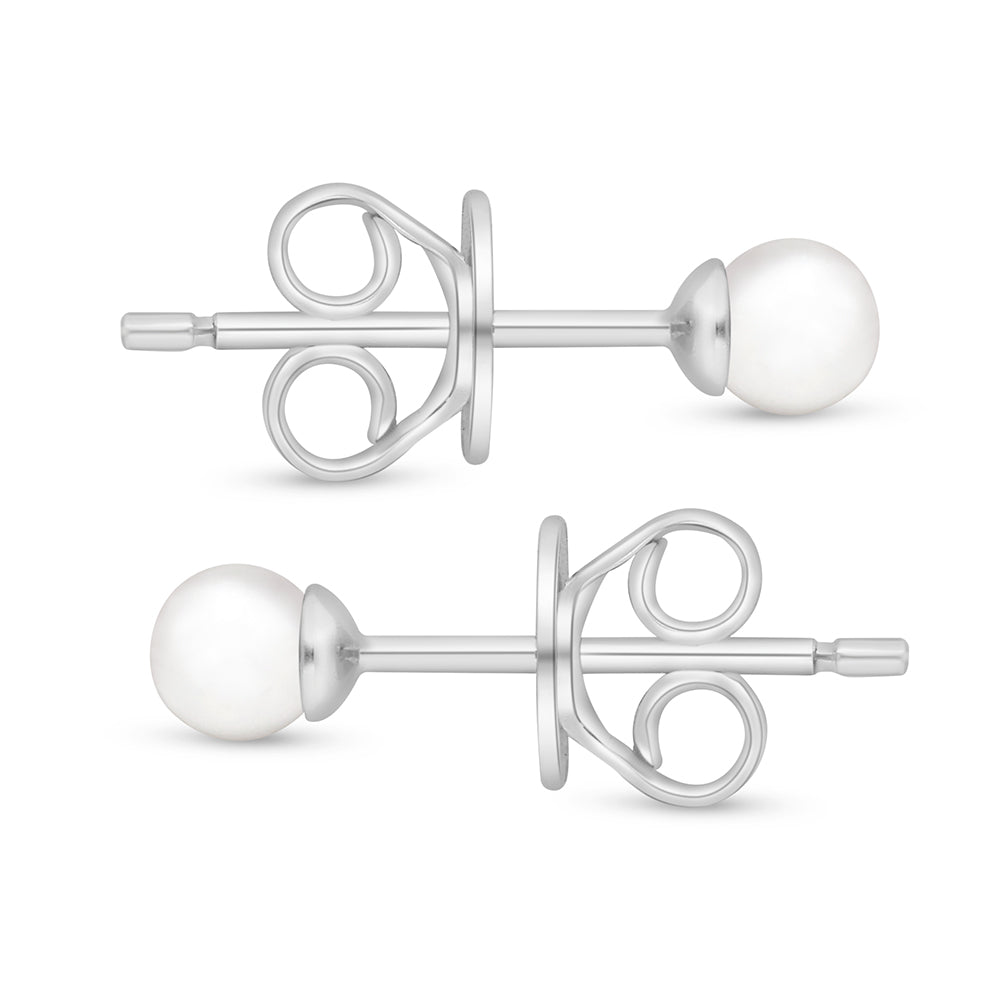 Sterling Silver 925 Earring Rhodium Plated Embedded With Natural White Pearl