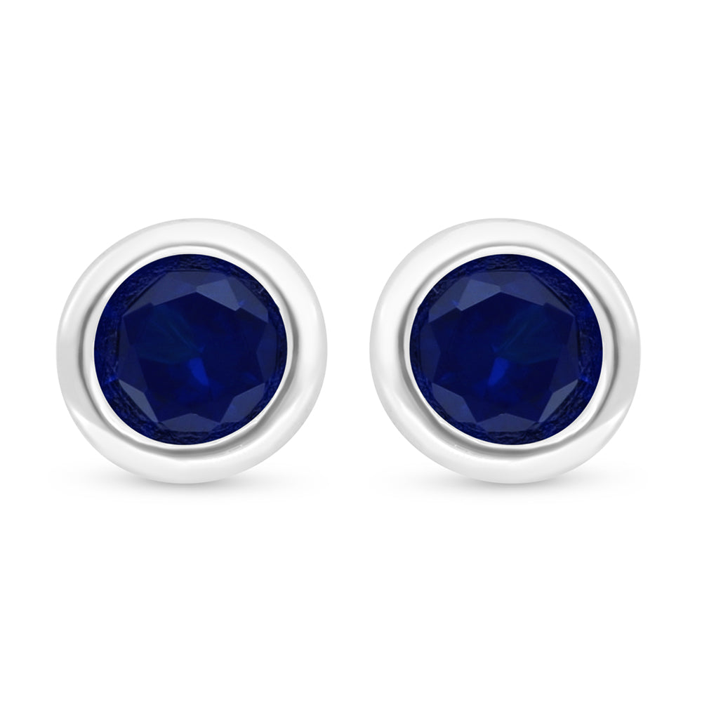 Sterling Silver 925 Earring Rhodium Plated Embedded With Sapphire Corundum