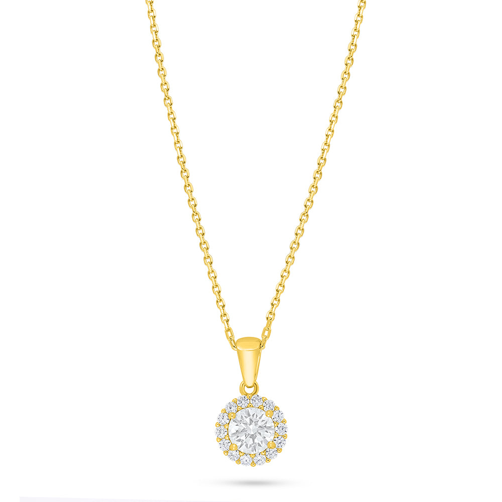 Sterling Silver 925 Necklace Golden Plated Embedded With Diamond Zircon And White Zircon
