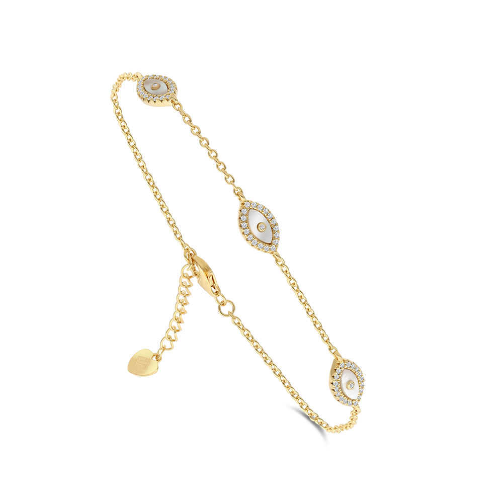 Sterling Silver 925 Bracelet Golden Plated Embedded With White Shell And White Zircon