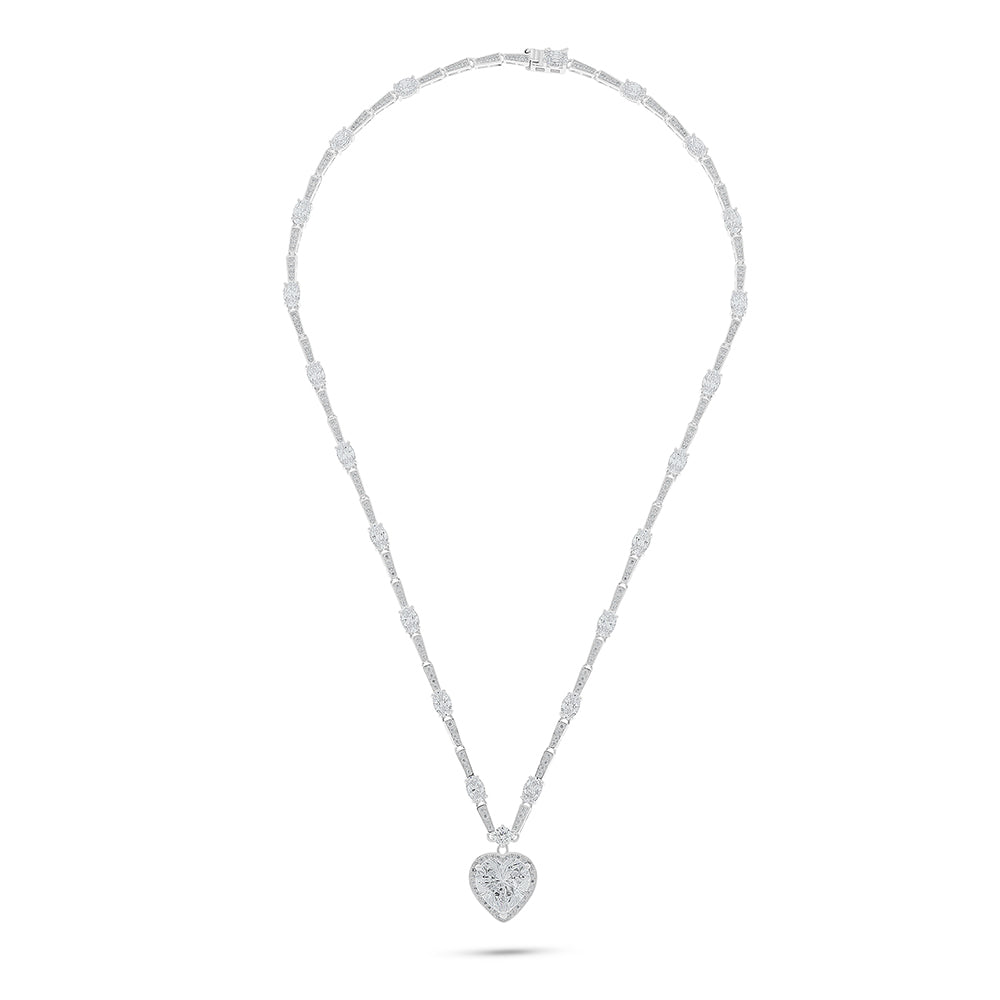 Sterling Silver 925 Necklace Rhodium Plated Embedded With White Zircon
