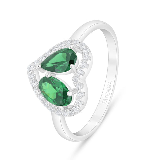 Sterling Silver 925 Ring Rhodium Plated Embedded With Emerald Zircon And White Zircon