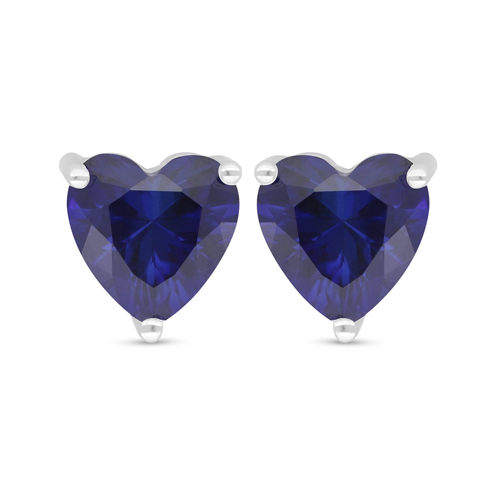 Sterling Silver 925 Earring Rhodium Plated Embedded With Sapphire Corundum
