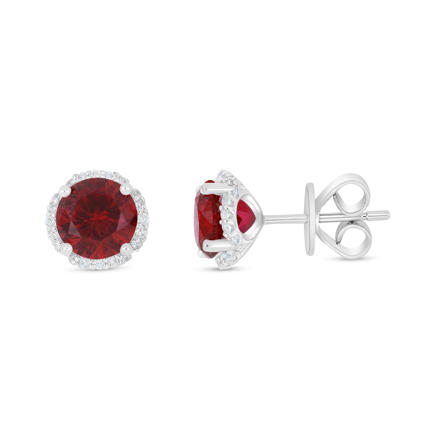 Sterling Silver 925 Earring Rhodium Plated Embedded With Ruby Corundum And White Zircon