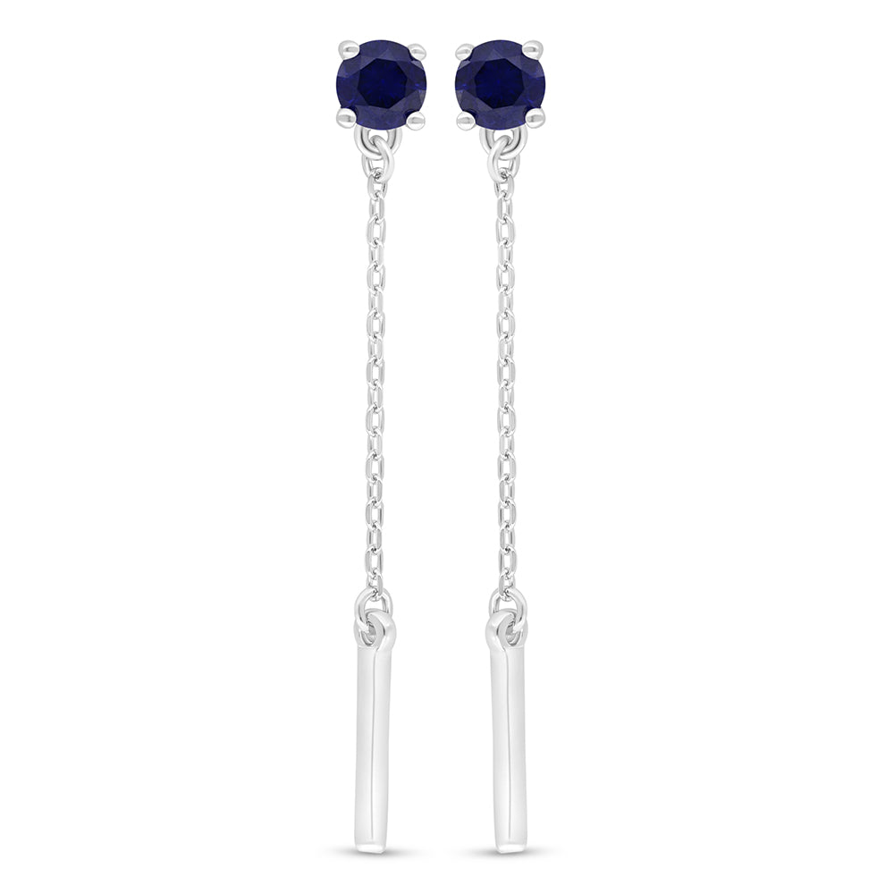 Sterling Silver 925 Earring Rhodium Plated Embedded With Sapphire Corundum