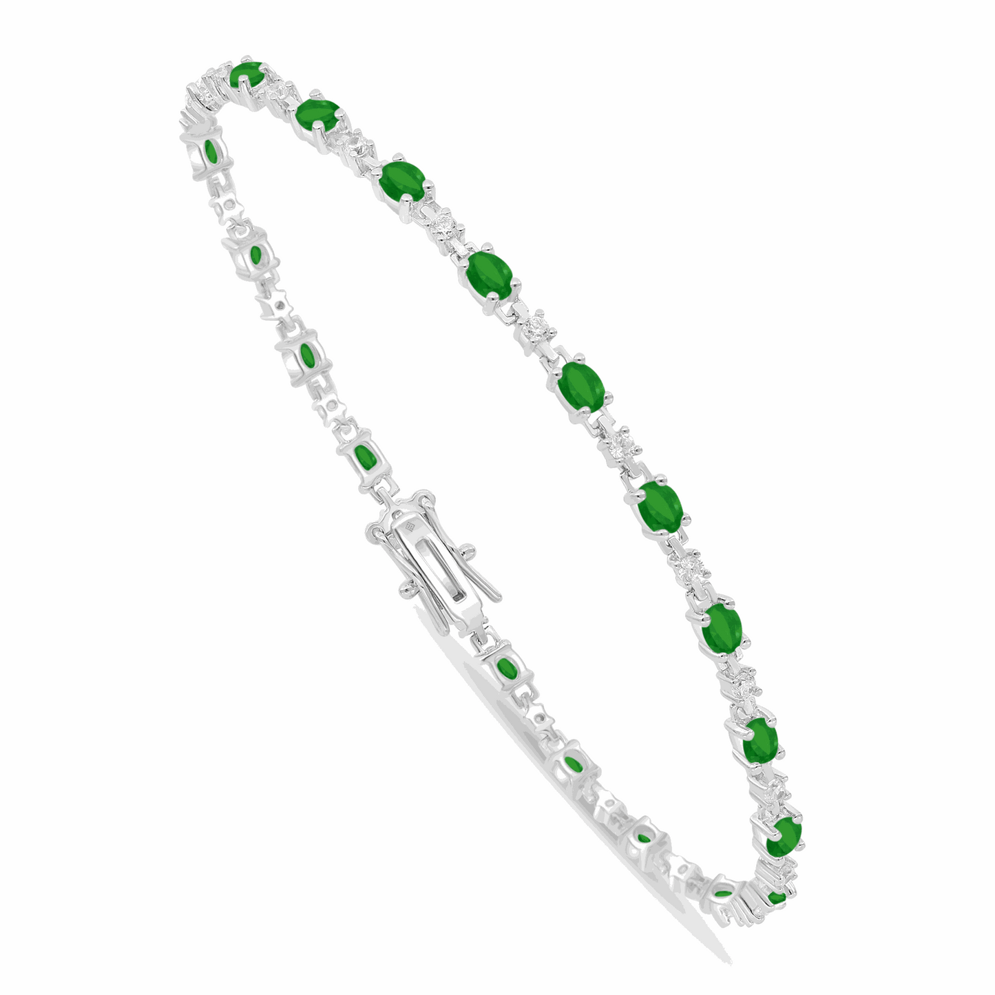 Sterling Silver 925 Bracelet Rhodium Plated Embedded With Emerald Zircon And White Zircon