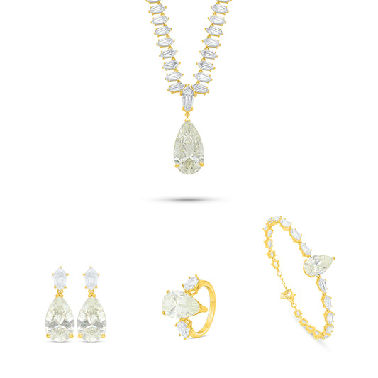 Sterling Silver 925 SET Golden Plated Embedded With Diamond Zircon And White Zircon