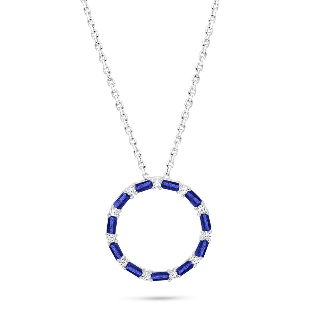Sterling Silver 925 Necklace Rhodium Plated Embedded With Sapphire Corundum And White Zircon