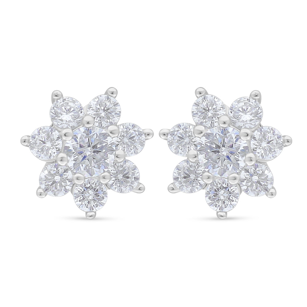 Sterling Silver 925 Earring Rhodium Plated Embedded With White Zircon