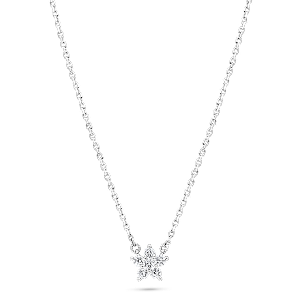 Sterling Silver 925 Necklace Rhodium Plated Embedded With White Zircon