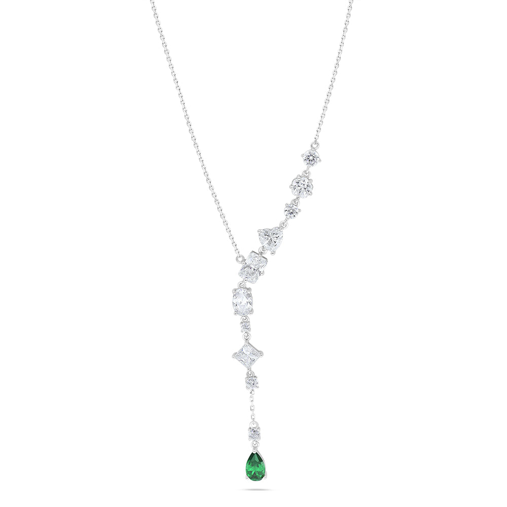 Sterling Silver 925 Necklace Rhodium Plated Embedded With Emerald Zircon And White Zircon